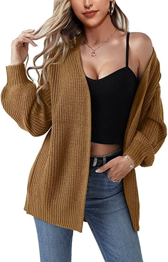 Damen Grobstrick-Cardigan mit lässigem Schnitt und offenen Ärmeln EB