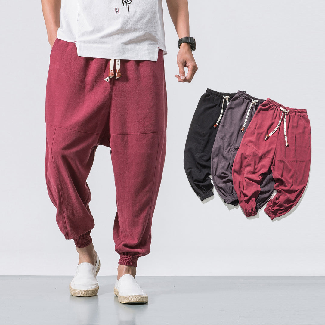 Herren nan relaxed Fit Leinen-Jogger mit Tunnelzug, eingesetzten Knieteilen und elastischen Bündchen EB