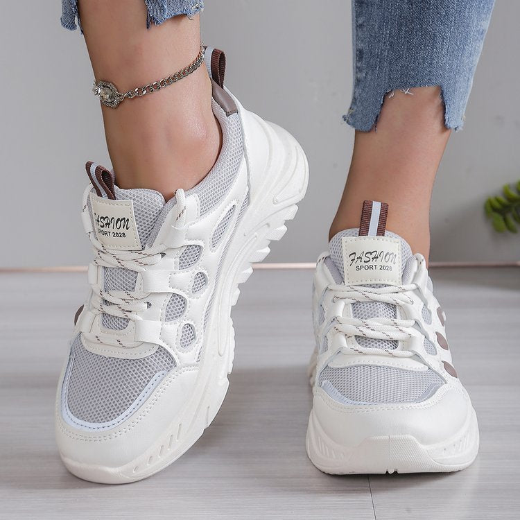 Damen Sportliche Sneakers mit elastischen Schnürsenkeln und atmungsaktiver Mesh-Oberfläche EB