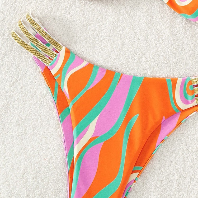Damen Push-Up-Bikini mit verstellbaren Trägern und eleganten Goldakzenten EB