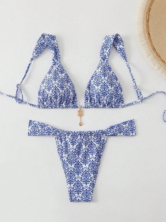 Damen Triangel-Bikini mit verspieltem Mustermix EB