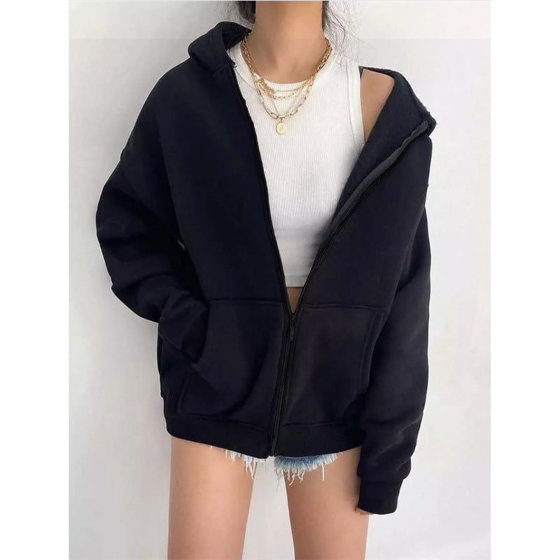 Damen nan oversized Kapuzenjacke mit Reißverschluss und Kängurutaschen EB