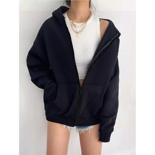 Damen nan oversized Kapuzenjacke mit Reißverschluss und Kängurutaschen EB