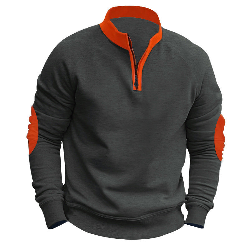 Herren nan Zip-Pullover mit Stehkragen, halbem Reißverschluss und verstärkten Ellbogenpatches EB