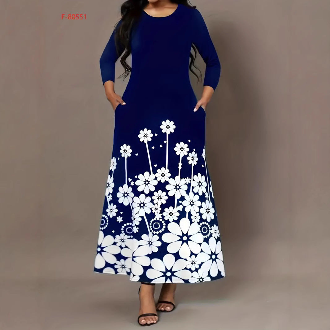 Damen Maxikleid mit floralem Design und praktischen Taschen EB