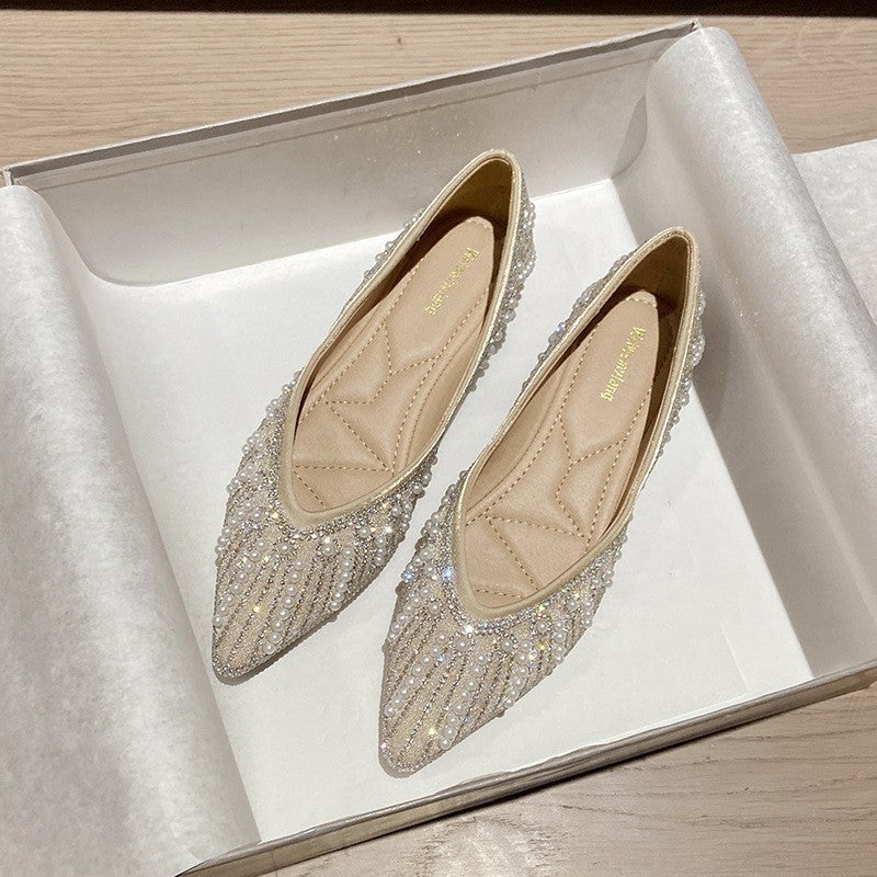 Damen Ballerinas mit funkelnden Perlen- und Strassdetails EB