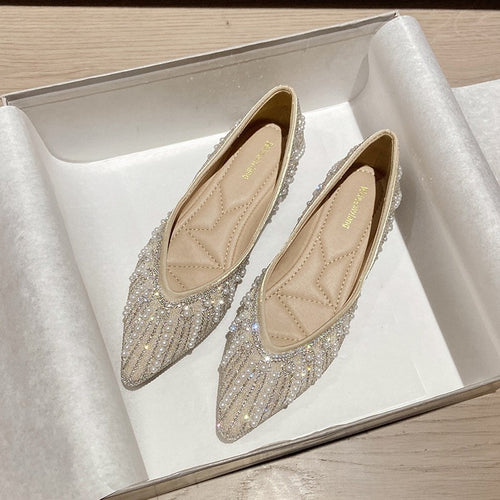 Damen Ballerinas mit funkelnden Perlen- und Strassdetails EB