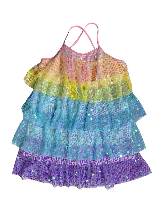 Damen luftiges Sommerkleid mit buntem Paillettenmuster EB