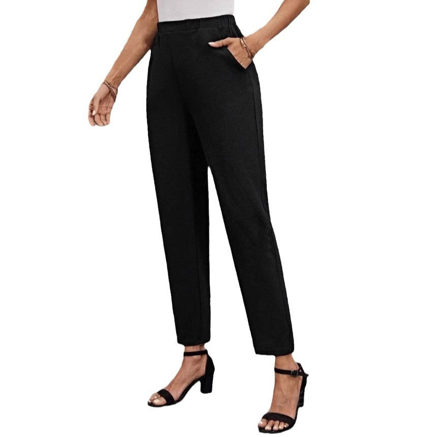 Damen nan hochgeschnittene konisch geschnittene Business-Hose mit elastischem Bund und seitlichen Eingrifftaschen EB