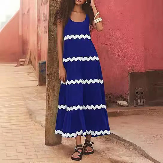 Damen Maxikleid mit wellenförmigen Rüschen und lässigem Schnitt EB