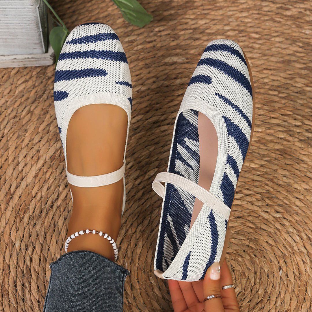 Damen Bequeme Ballerinas mit elastischer Riemchenverbindung und modischem Zebra-Design EB