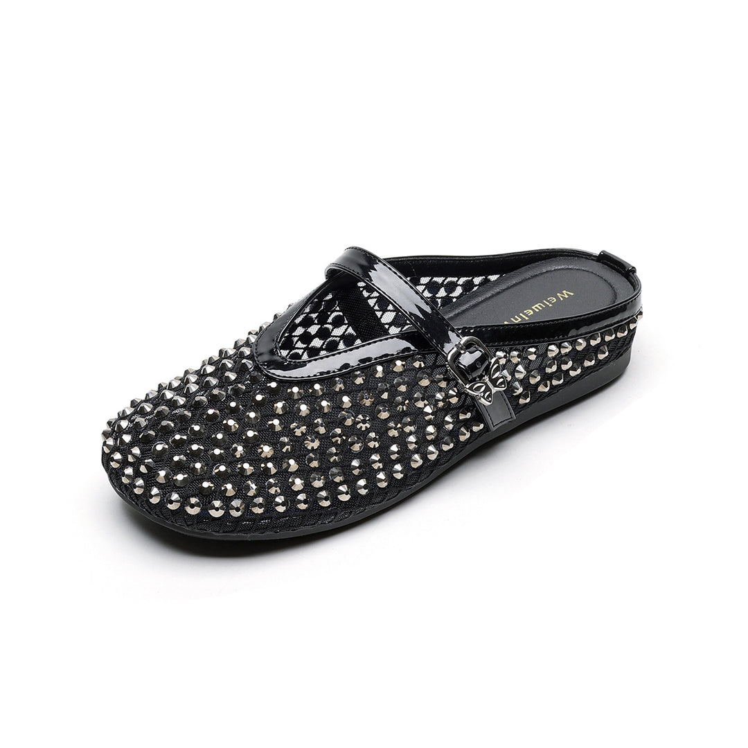 Damen Clogs mit funkelndem Strass und modischem Riemen EB