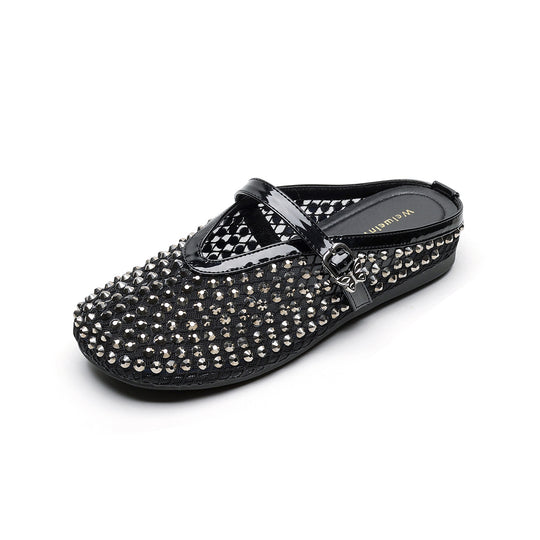 Damen Clogs mit funkelndem Strass und modischem Riemen EB