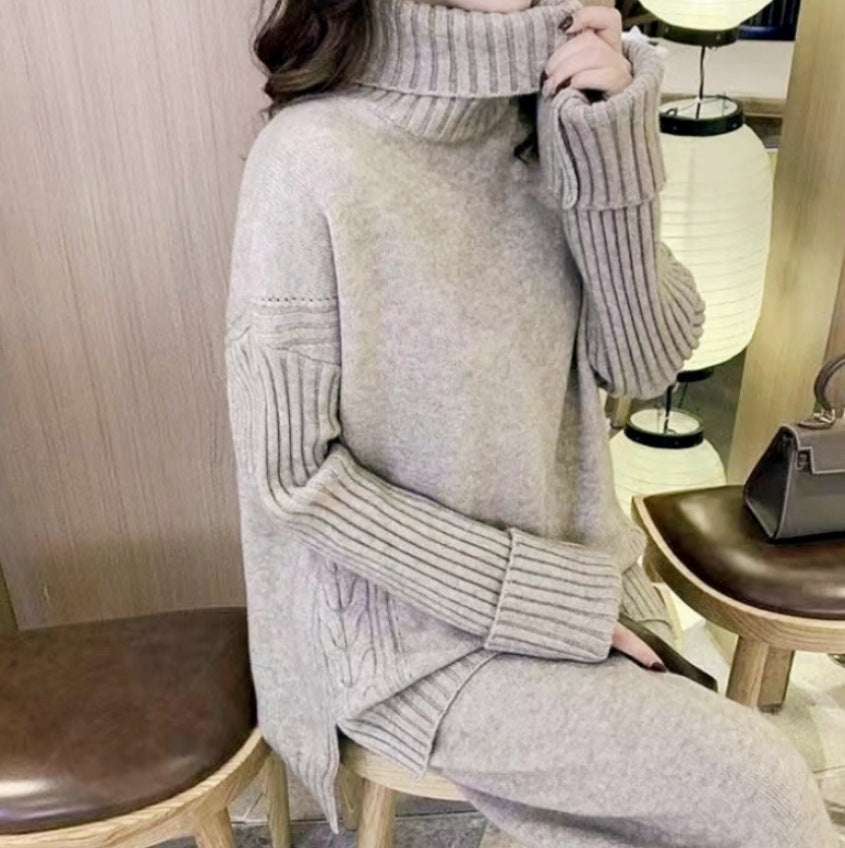 Damen Weicher Strickpullover mit hohen Kragen und lässigem Schnitt EB