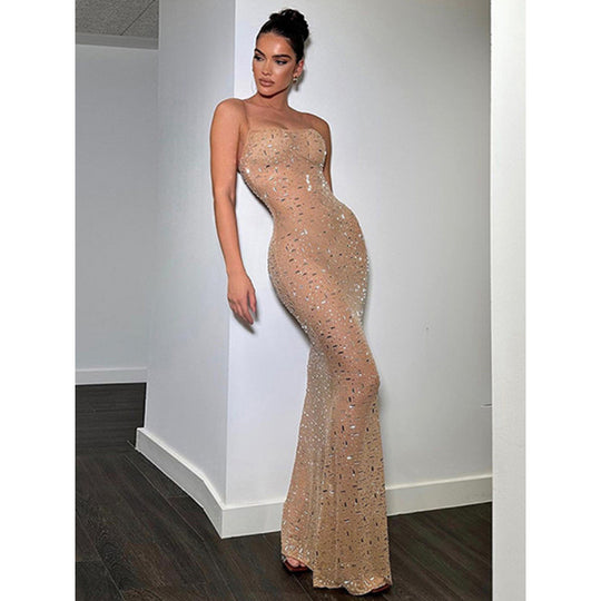 Damen Glamouröses Abendkleid mit schimmerndem Paillettenbesatz EB
