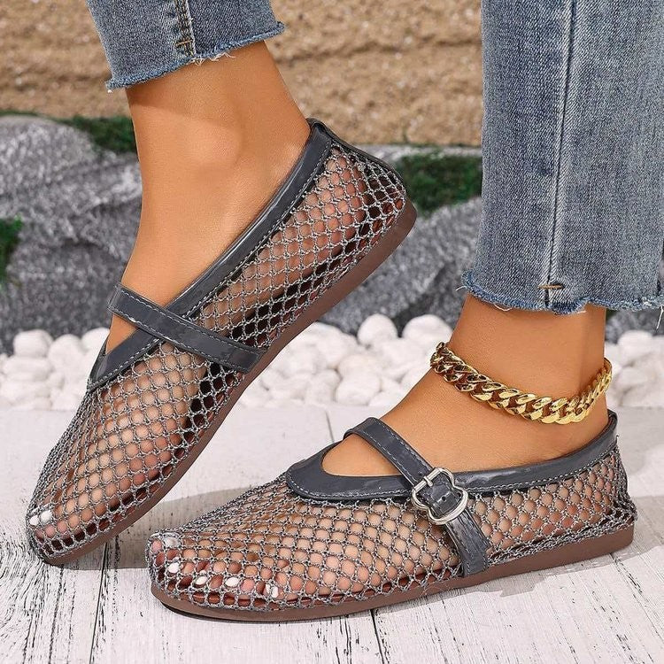 Damen Stilettos mit netzartigem Obermaterial und moderner Schnallenapplikation EB