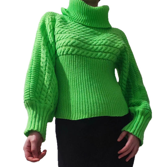 Damen Grobstrickpullover mit weitem Rollkragen und voluminösen Ärmeln EB
