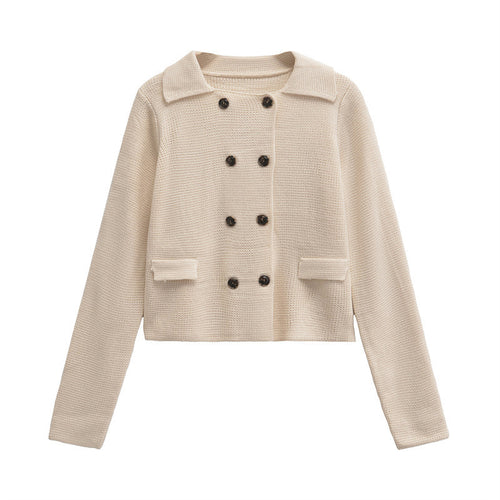 Damen elegante Kurzjacke mit doppelt knöpfbarem Verschluss und Taschen EB