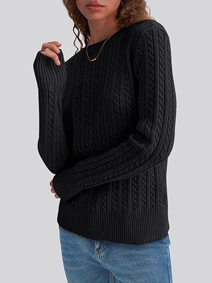 Damen Grobstrickpullover mit Zopfdesign und langen Ärmeln EB
