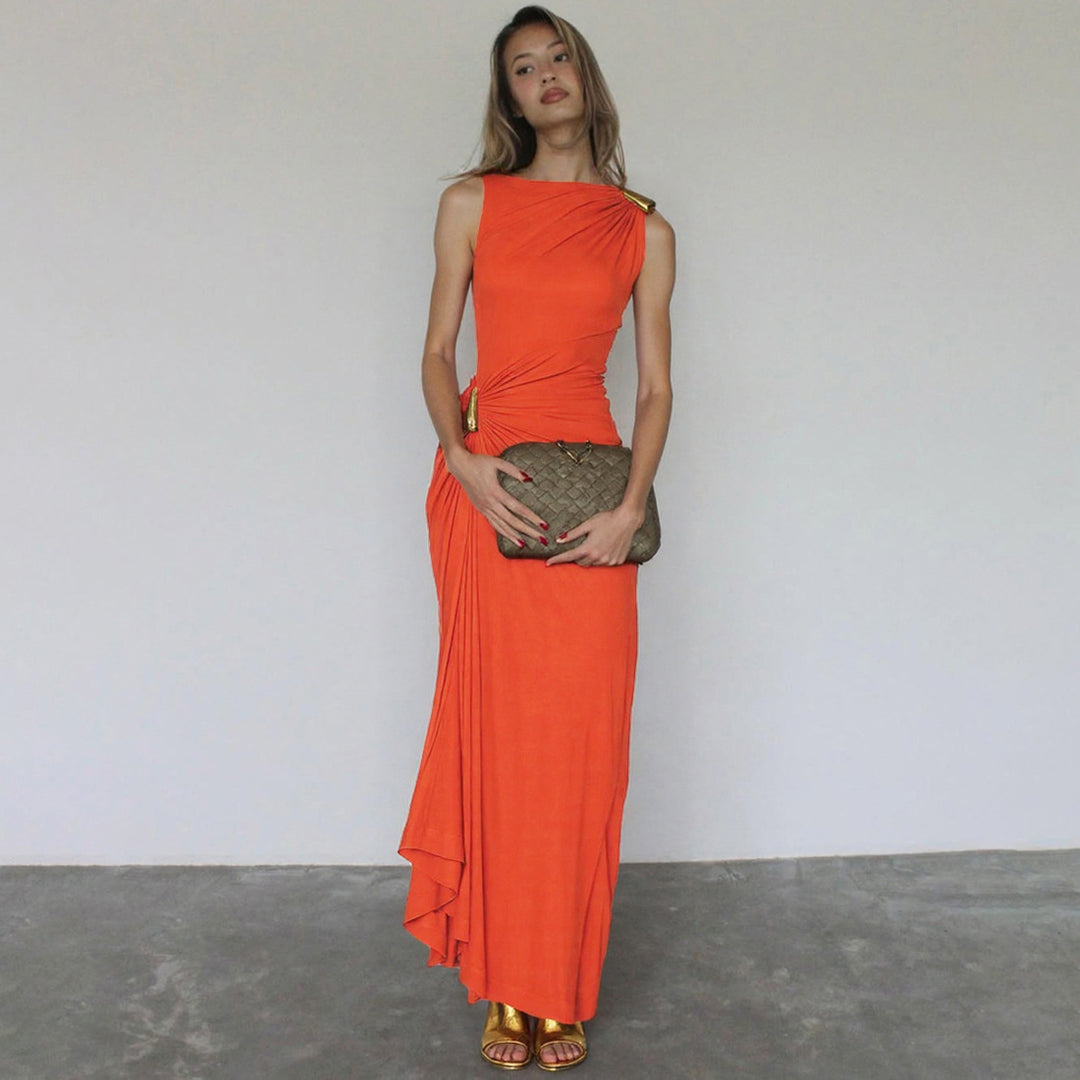 Damen Maxikleid mit raffiniertem Wickeldetail und figurbetontem Schnitt EB