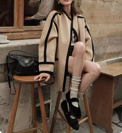 Damen Modische Oversized-Jacke mit strukturierten Details und Kontrastnähten EB