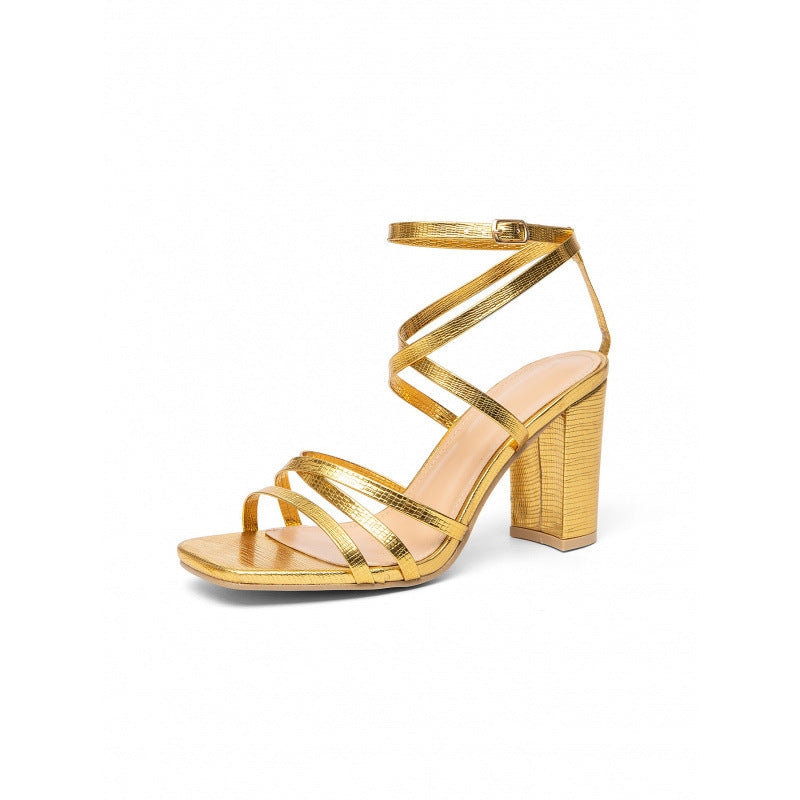 Damen Hochhackige Sandalen mit elegantem Riemchen-Design und Blockabsatz EB