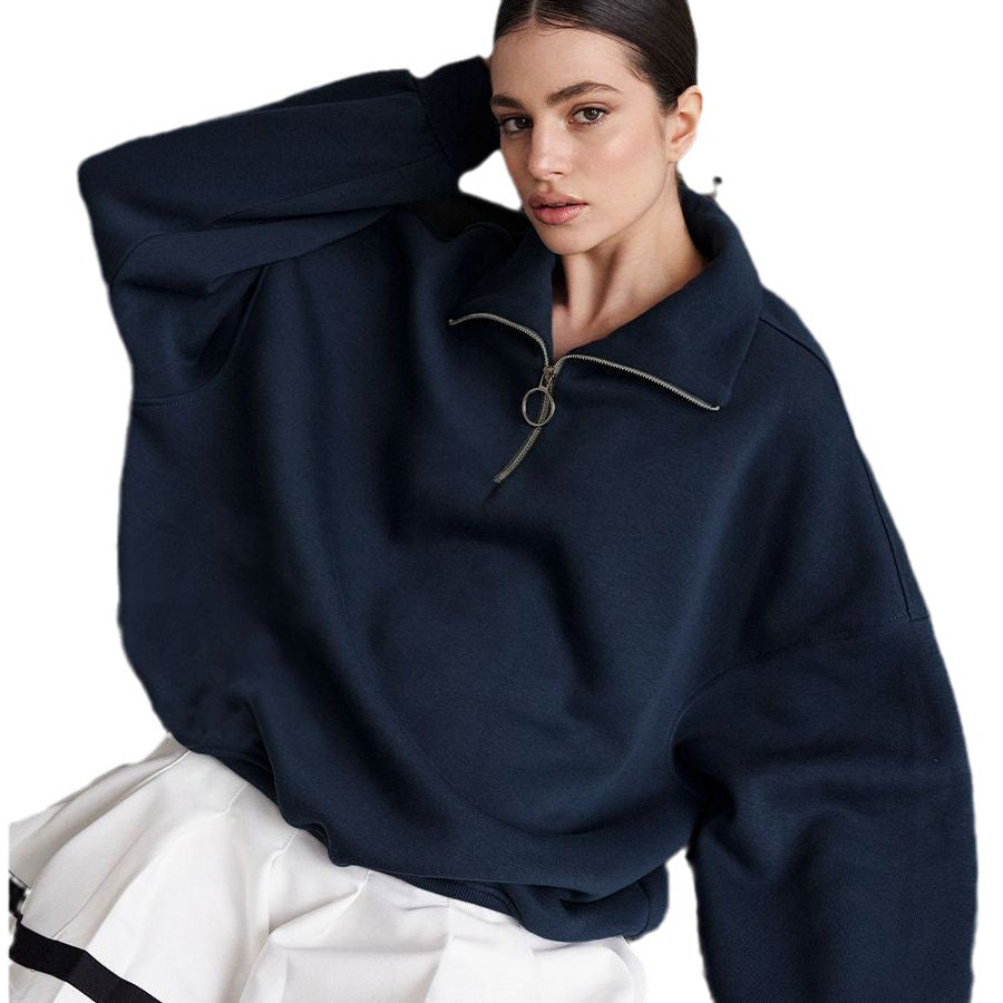 Damen Sweatshirt mit Zip-Kragen und lässigem Schnitt EB