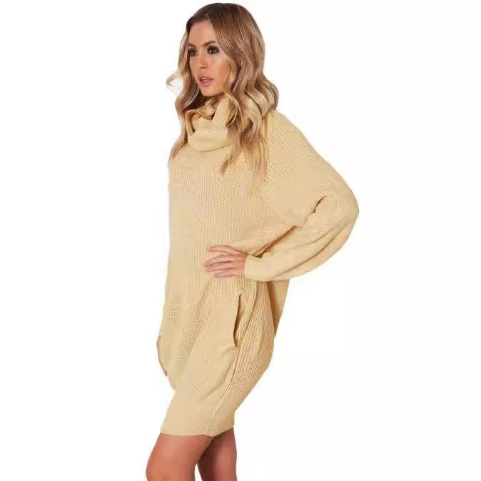 Damen Strickkleid mit weitem Kragen EB
