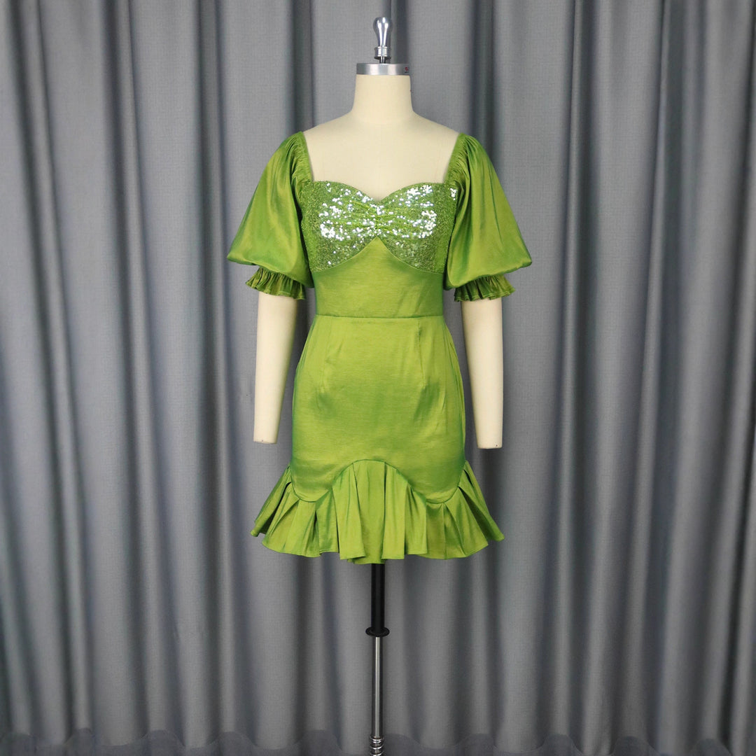 Damen Festliches Kleid mit glitzerndem Bustier und voluminösen Ärmeln EB
