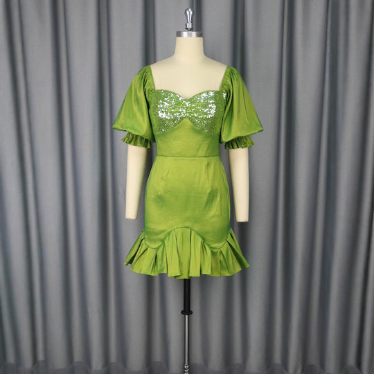 Damen Festliches Kleid mit glitzerndem Bustier und voluminösen Ärmeln EB