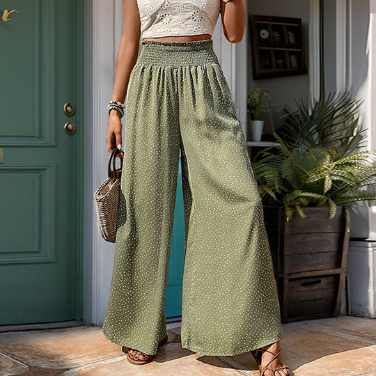 Damen Weite Palazzohose mit elastischem Bund und zartem Punktmuster EB