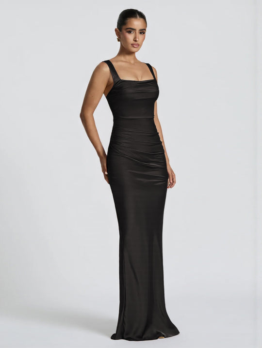 Damen Elegantes Satin-Maxi-Kleid mit figurschmeichelndem Design EB