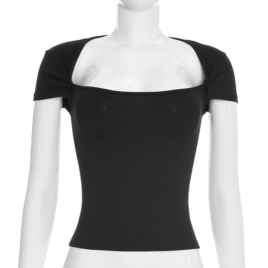 Damen figurbetontes Kurzarmshirt mit modernem Quadrat-Ausschnitt EB