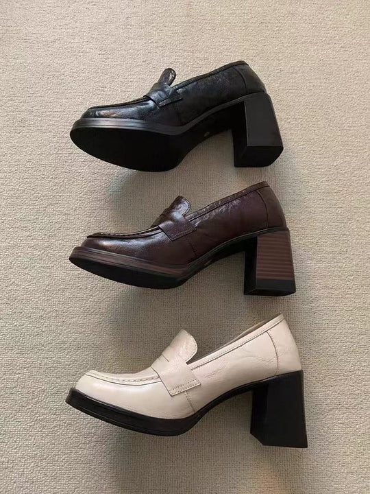 Damen Modische Blockabsatz-Slipper mit edlem Leder EB