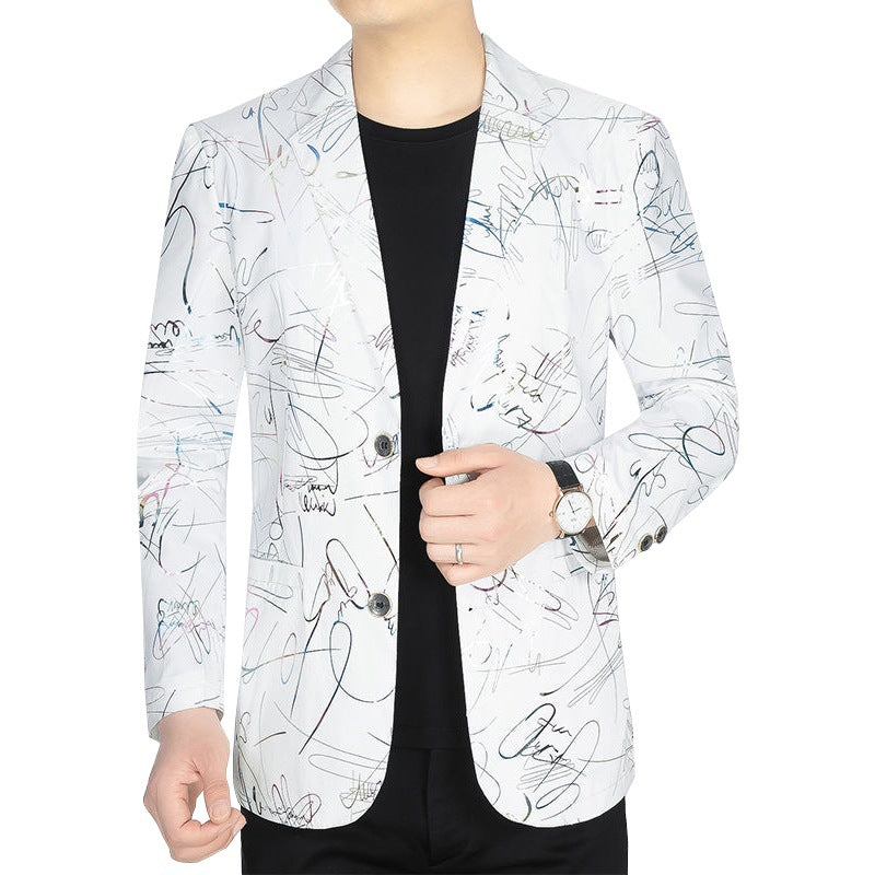 Herren Einreihiges Casual-Sakko mit künstlerischem Kritzel-Print und leichtem Halbfutter EB