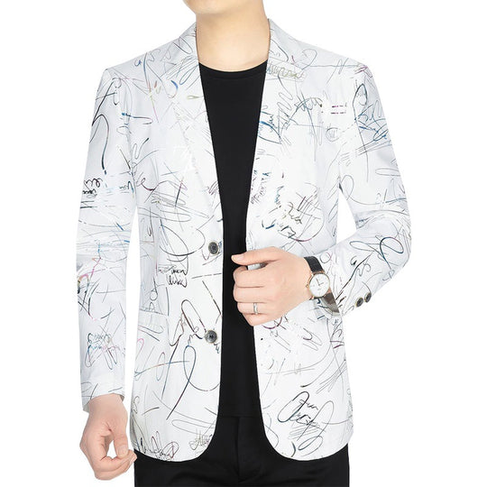 Herren Einreihiges Casual-Sakko mit künstlerischem Kritzel-Print und leichtem Halbfutter EB