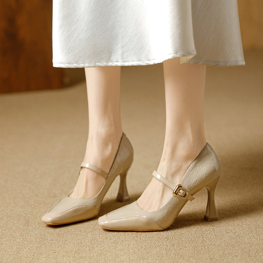 Damen elegante Mary Jane Pumps mit glänzendem Blockabsatz und modischem Riemendesign EB