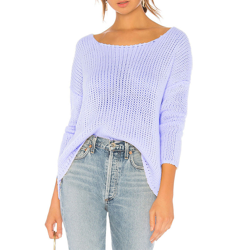 Damen lockerer Strickpullover mit weitem Schnitt und Rundhalsausschnitt EB