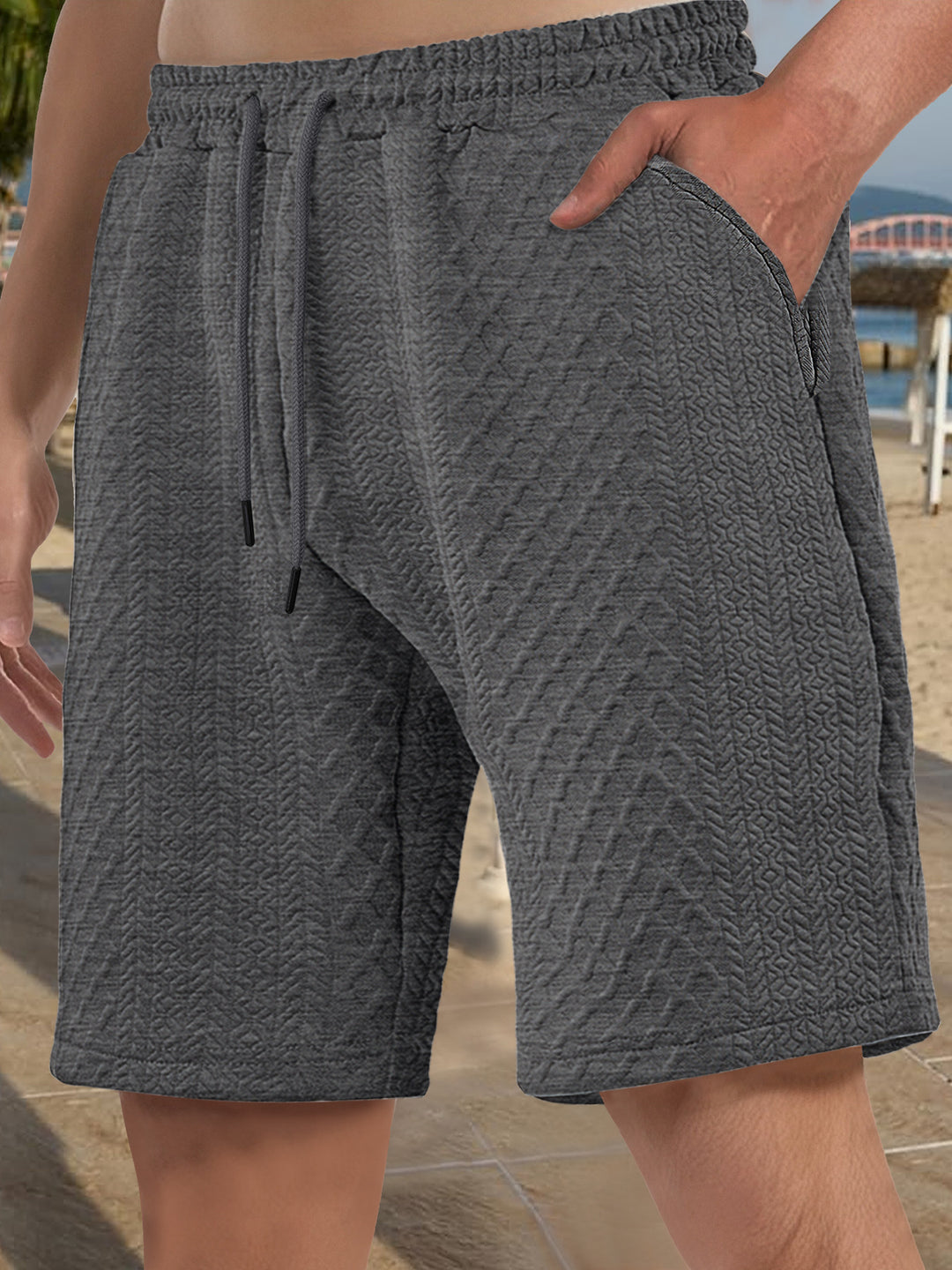 Herren nan strukturierte Strand-Bermuda aus Waffeljersey mit elastischem Kordelbund und schrägen Eingrifftaschen EB