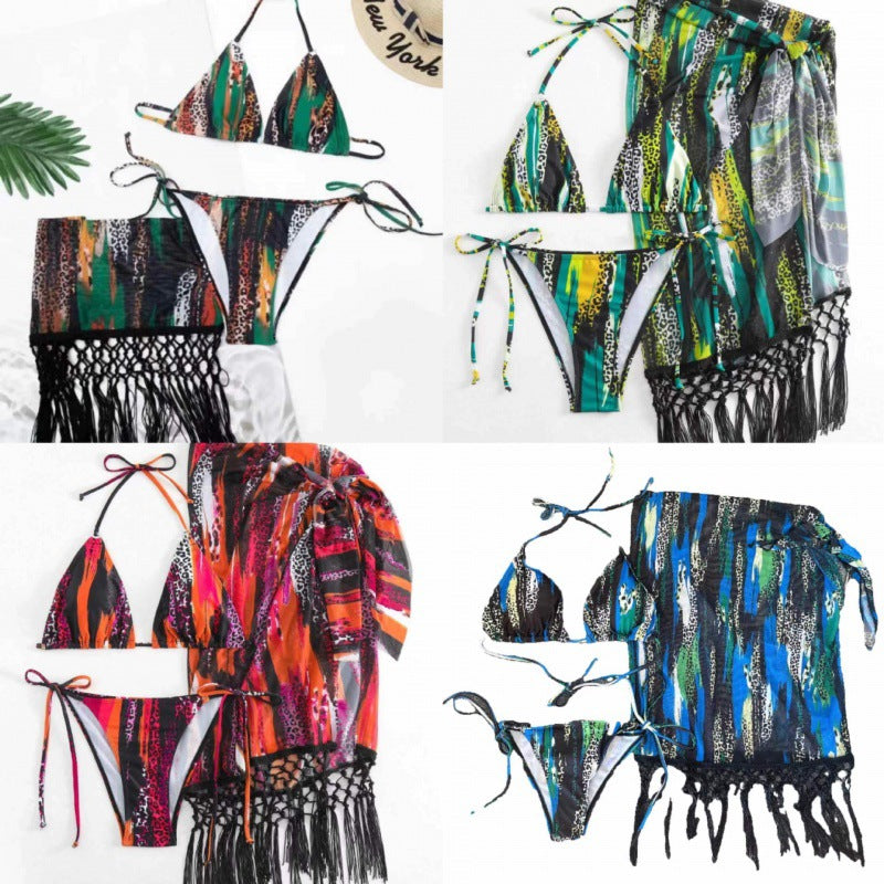 Damen Bikini-Set mit trendigem Fransenüberrock und verstellbaren Trägern EB