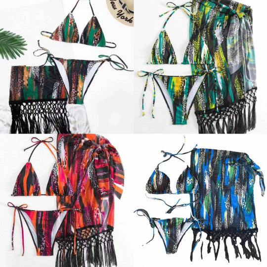 Damen Bikini-Set mit trendigem Fransenüberrock und verstellbaren Trägern EB