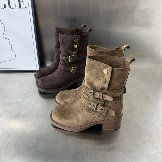 Damen Modische Stiefeletten mit eleganten Schnallen und bequemer Absatzhöhe EB