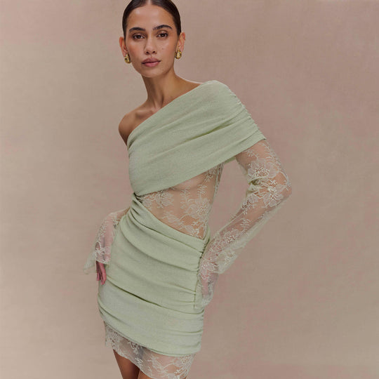Damen elegantes Minikleid mit Spitzenärmeln EB