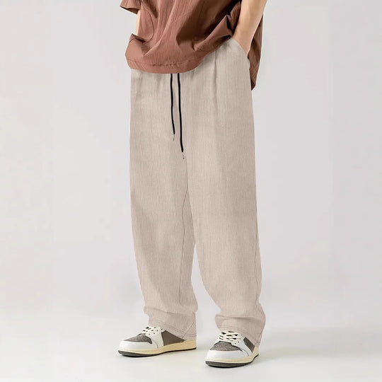 Herren nan weite Relax-Freizeithose aus geripptem Jersey mit Kordelzug, Seitentaschen und weitem Bein EB