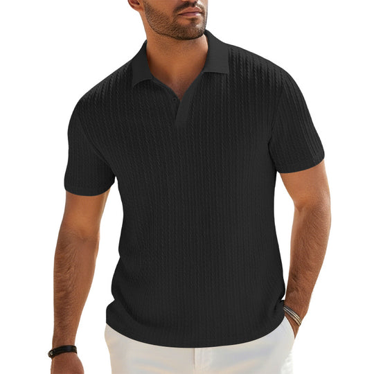 Herren Feinstrick-Polo mit strukturiertem Zopfmuster und weichem Baumwollmix EB