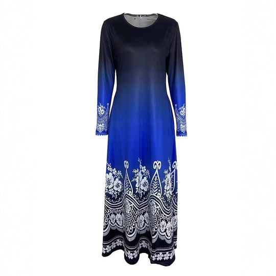 Damen Maxi-Kleid mit farbenfrohem Ombre-Design und floralen Verzierungen EB
