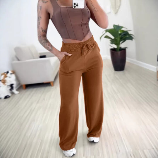 Damen bequeme und lässige Freizeithose mit elastischem Bund und seitlichen Taschen EB