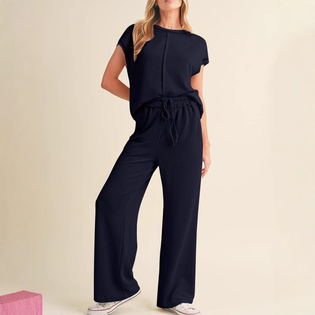 Damen lässiges Jumpsuit mit weit geschnittenem Bein und elastischem Bund EB