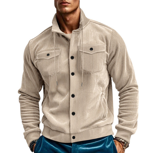 Herren stylische Kordjacke mit verstellbarem Kragen und praktischen Brusttaschen EB