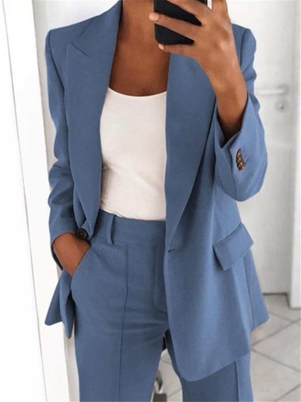Damen elegantes und lockeres Blazerset mit weiten Hosen EB